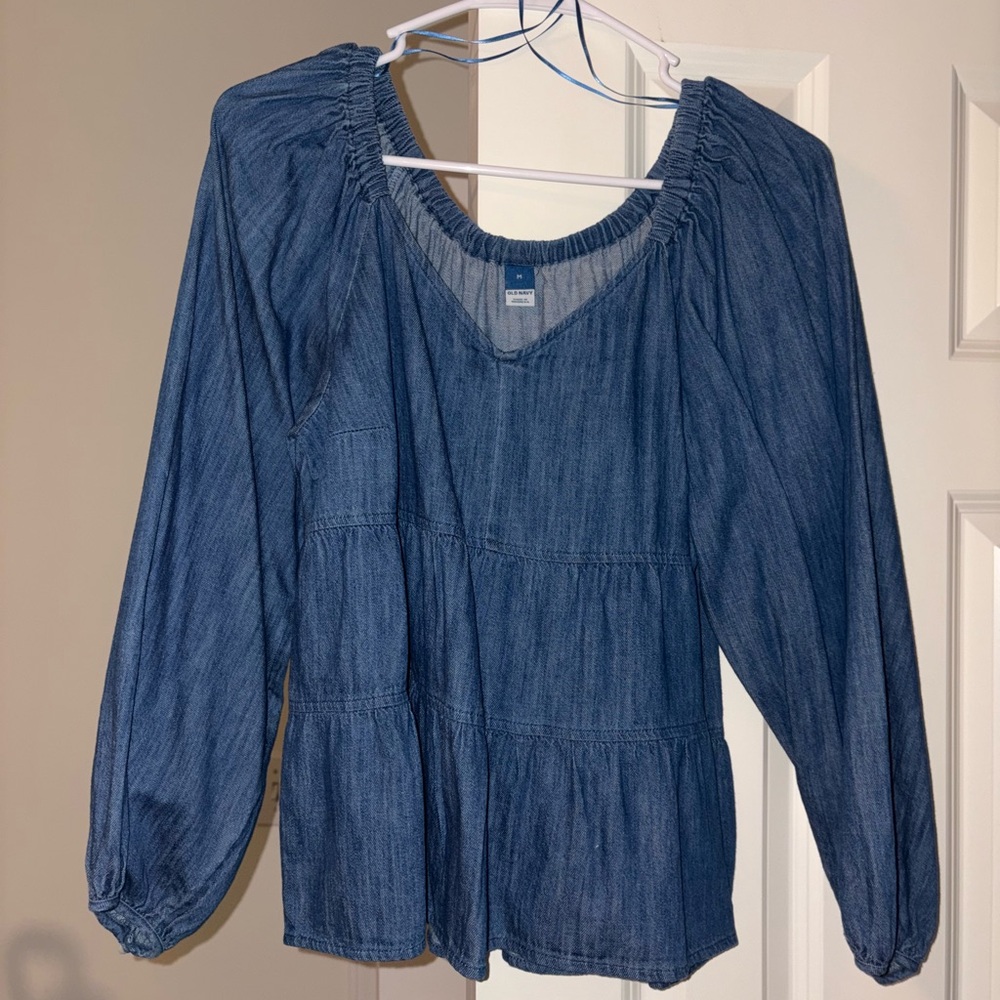 Old Navy Blue Smocked 3/4 Sleeve Blouse